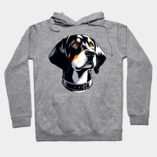 Stunning and Cool Black and Tan Coonhound Monochrome and Gold Portrait for Father's Day Hoodie